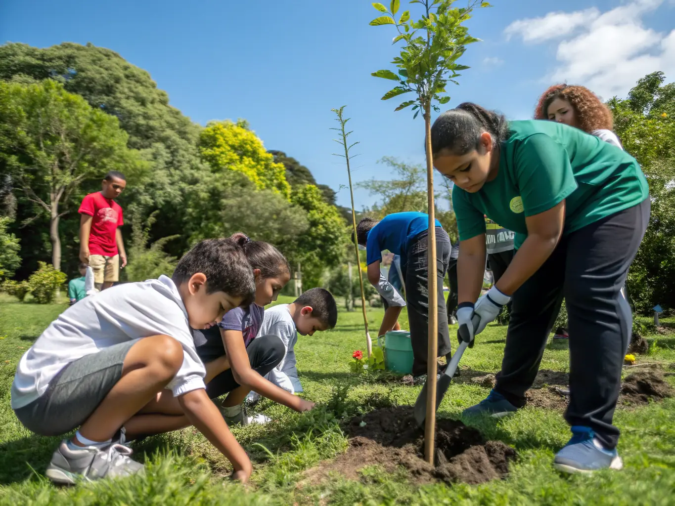 A photograph showcasing ACCAQ members participating in a wildlife conservation project, such as planting trees or constructing habitats for local species. The image should highlight the organization's commitment to environmental stewardship.