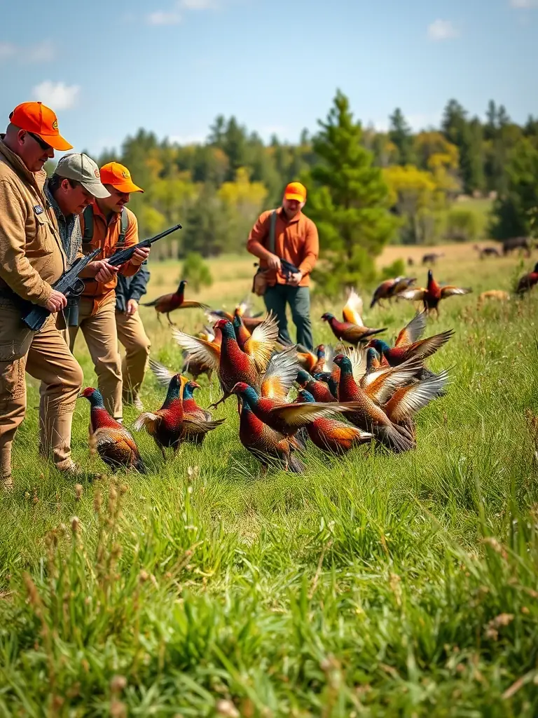 A photograph depicting ACCAQ members participating in a pheasant hunting event in the Quillan region, showcasing responsible hunting practices.